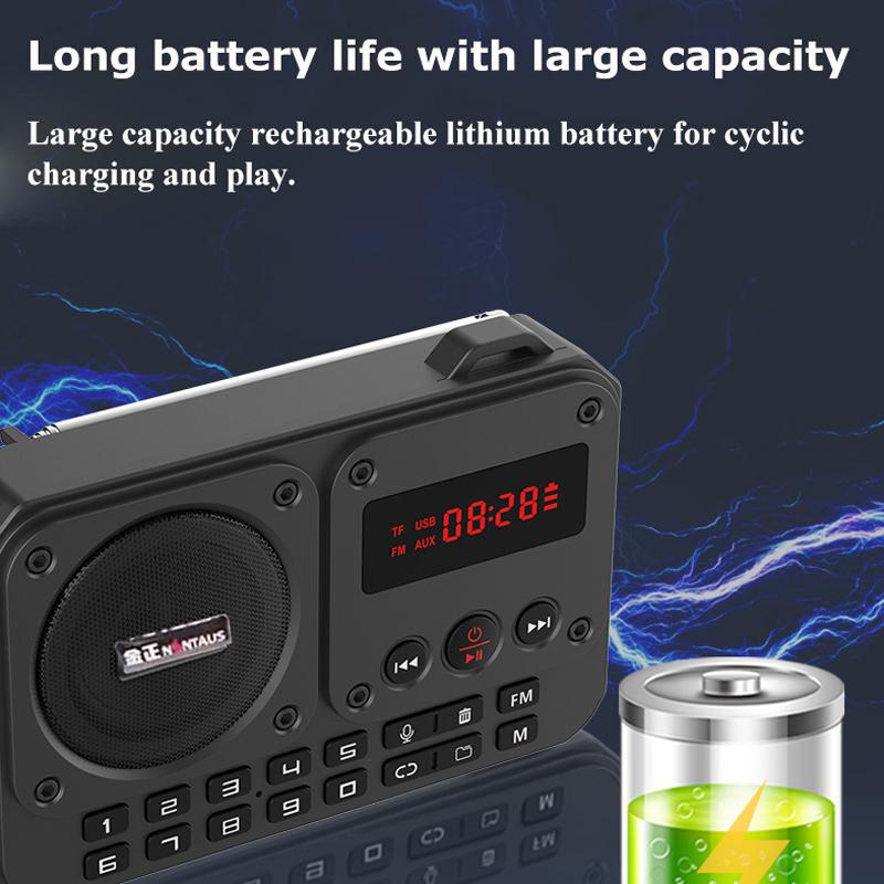 Мини портативный FM-радиоприемник, многофункциональный радиоприемник, Bluetooth-динамик, рекордер со светодиодным дисплеем, переключение папок, TF-карта, воспроизведение U-диска