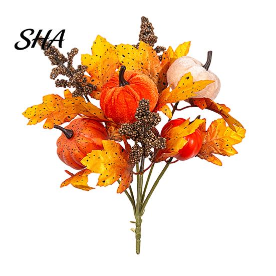 Durable Fabric Fall Flowers Artificial Bouquet with Pumpkins Maple Leaves Wheat Berries, Autumn Berry Decoration Home Decor for Thanksgiving