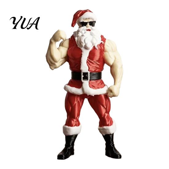 Strongman Santa Holiday Decor Muscular Claus Figurine, Funny Hilarious Resin Strong Statue, Novelty Quirky Christmas Tabletop Ornament Collectible