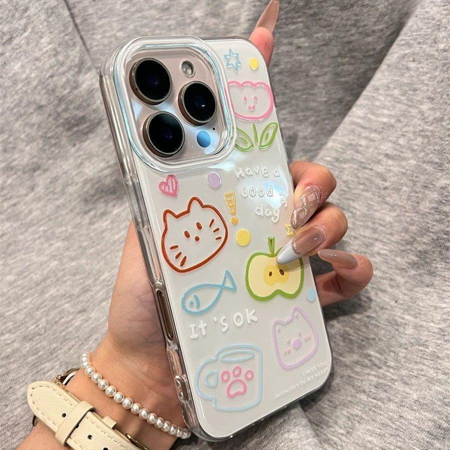 cartoon cat cute shockproof phone case for iphone 17 pro max 16 plus 15 14 13 11 silicone back cover for iphone 12 pro xr bumper