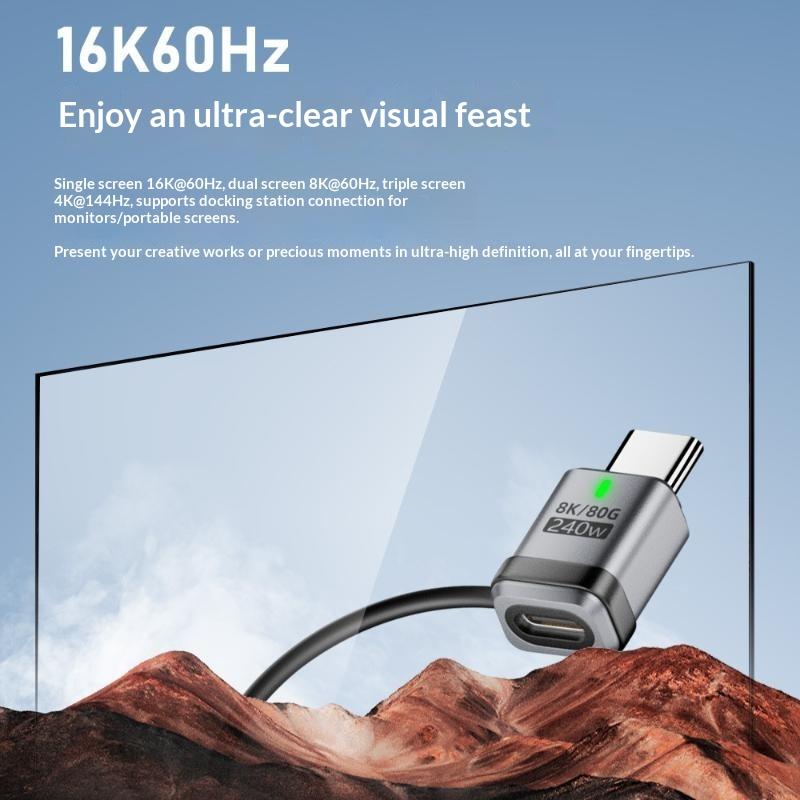 USB4 240 Вт PD 5 А Прямой угол USB C на Type C Конвертер Быстрая зарядка Синхронизация данных Адаптер для автомобиля Кемпинга Поездки Зарядка