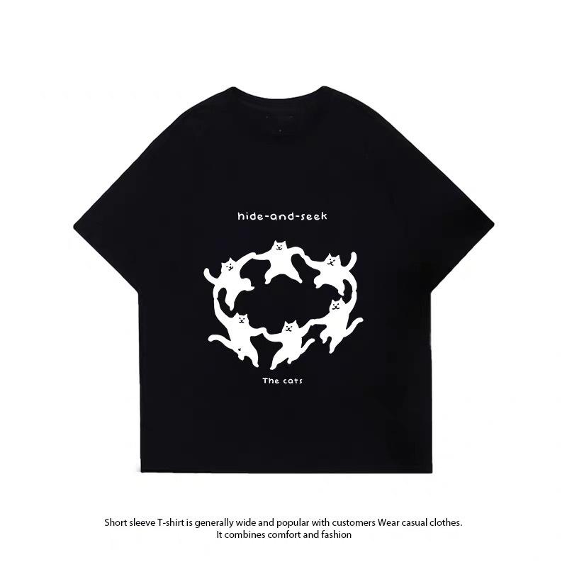 ZAZOMDE Vintage Aesthetic Group Kittens Graphic Tshirt Unisex Oversized Short Sleeve Letter Print Casual Hip Hop Tops 2026