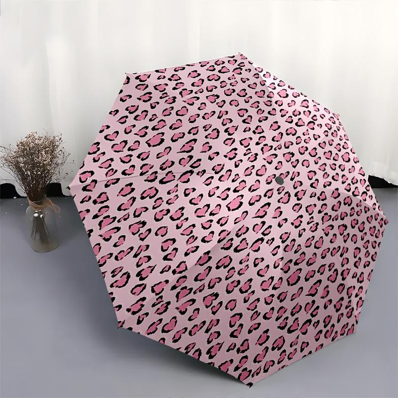 Pink Hearts Pattern Automatic Folding Umbrella Compact 8 rib Design,Unique Style,Suitable for Everyday Outdoor Use,Perfect Gift for Fri