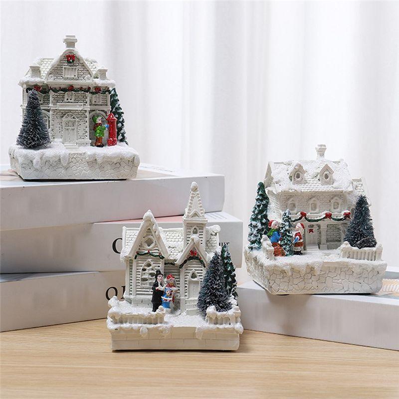 ABBY-Christmas Scene Village Town Winter Snow Village LED Light Decoration Gift Holiday Desktop Decoration