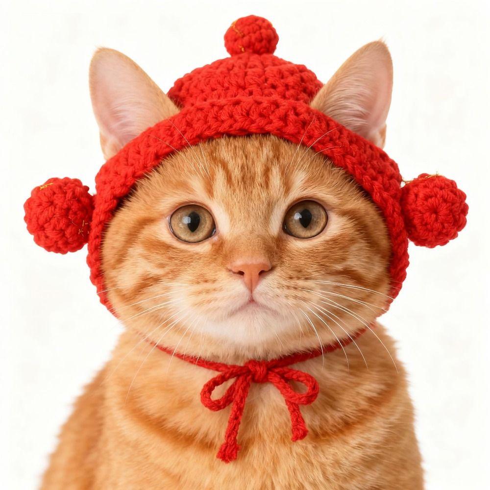 Милая Изысканная Эластичная Вязаная Шапка-Кошка Мягкая Ручная Работа Зимняя Шапка для Собаки Теплая Нежная к Коже Теплая Шапка-Бини Кошка Осень Зима