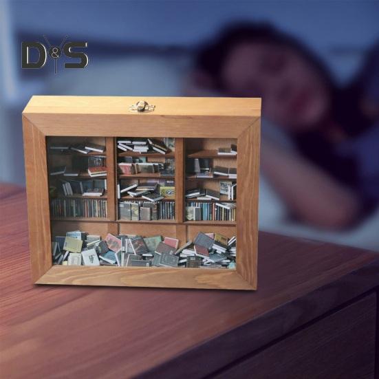 Anxiety Bookshelf with 200 Mini Book Shake Away Anxiety Miniature Bookshelf Wooden Pocket Bookcase Decoration Ornament Book Lover Gift