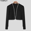 Men Long Sleeve Open Front Stitching Short Crop Tops Shirts