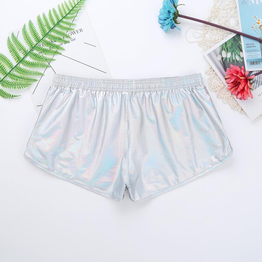 Men's Pants Shiny Metallic Low Rise Elastic Waistban Boxer Shorts Stage Performance Costume