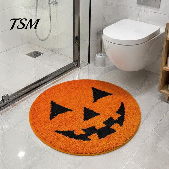 Waterproof Non-slip Rug Halloween Pumpkin Bath Mat, Bathroom with Backing, Cozy Soft Bedroom Accent Mat Absorbent Black Cat for Home Entrance Pattern