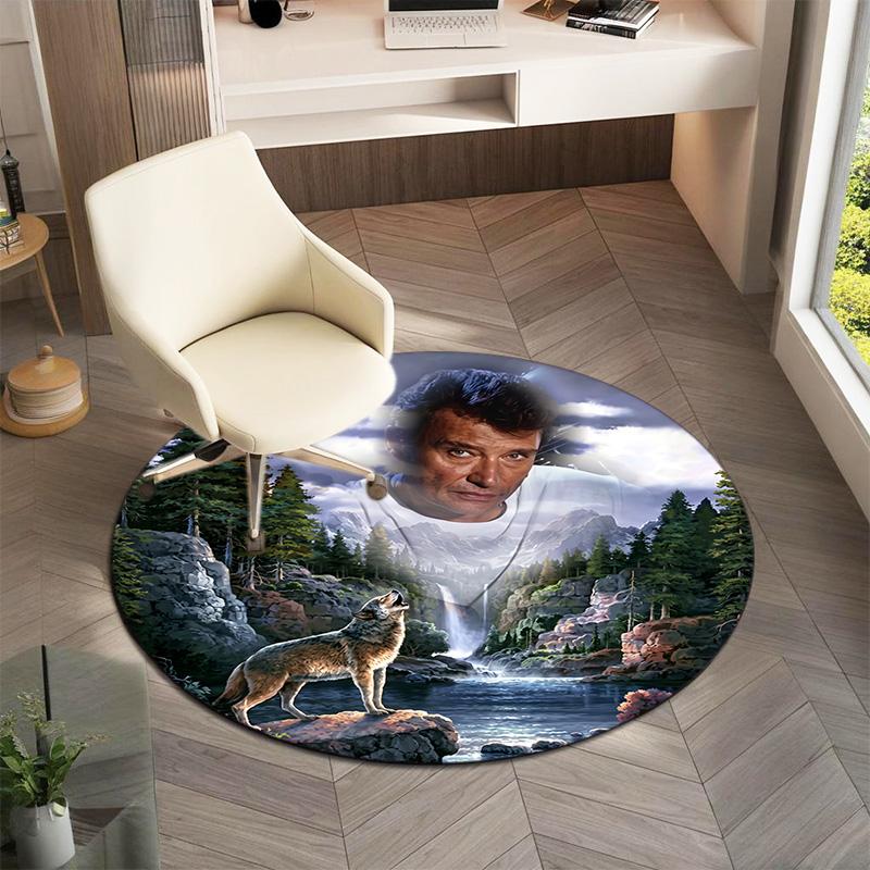 French legendary rock singer and actor Johnny Hallyday Round Carpet Soft Home Decoration Corridor Table and Chair Anti slip Outdoor Floor Mat rug H22