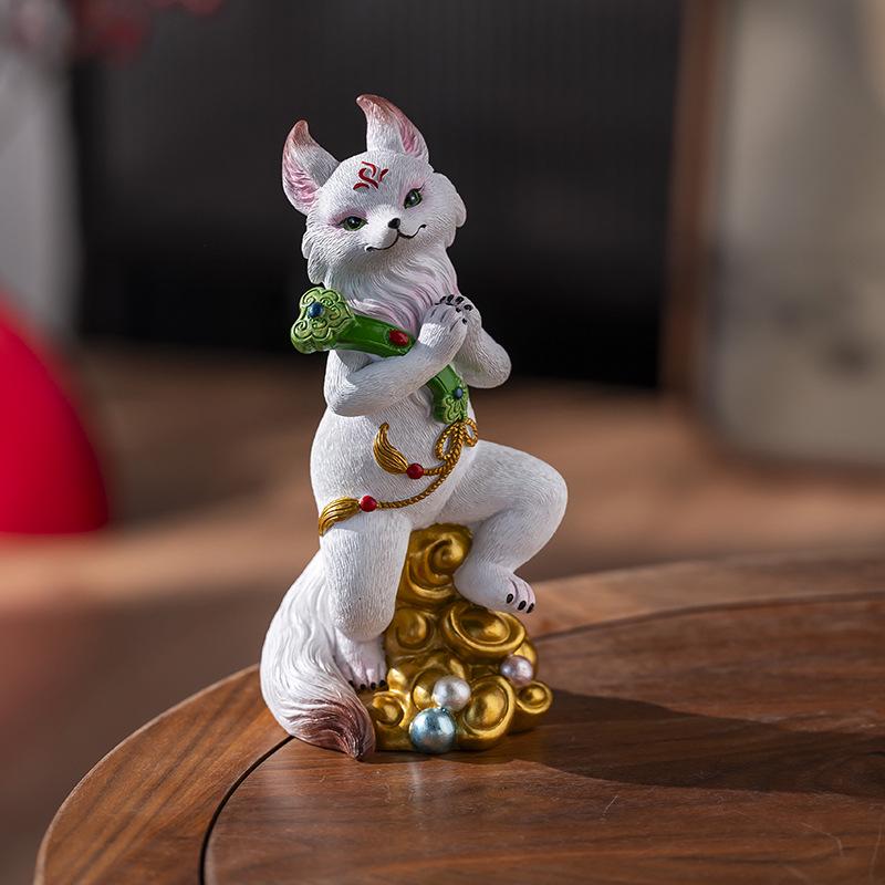 «Суккулентный бонсай Zen White Fox»: Медитирующая лиса, украшение для сада, балкона или автомобиля.