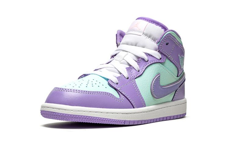 Детские кроссовки Nike Jordan 1 Mid Фиолетово-аквамариновые (PS) Пурпурный Пульс/Арктический Пунш