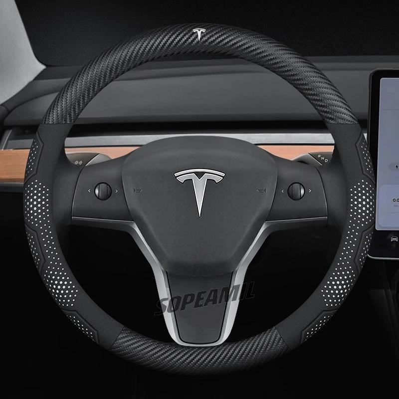 TDMC1 Для Tesla Roadster Model 3 Model Y Model S Model X Автомобильная Кожаная Углепластиковая Противоскользящая Защитная Накладка на Руль Аксессуары