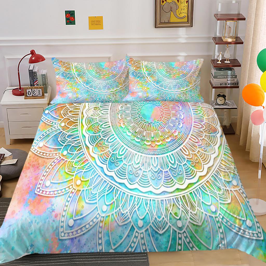 High Definition Digital Printed Bedding Set with Colorful Geometric Patterns, Quilt Covers, Pillowcases, Ultra-fine Fiber Fabric, Soft Home Decoration