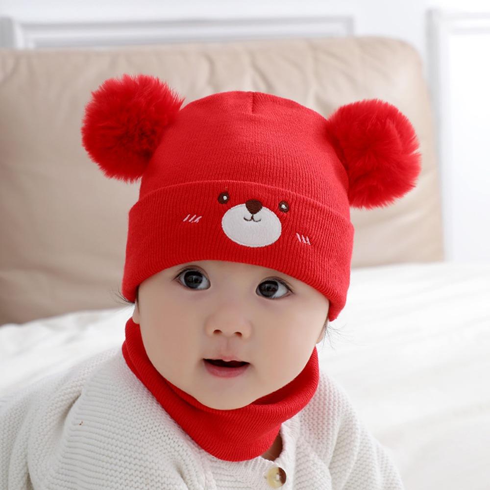Plush Knitted Hat 0-3 Year Old Hat scarf Set Fashionable Neck Gaiter Set Boys and Girls