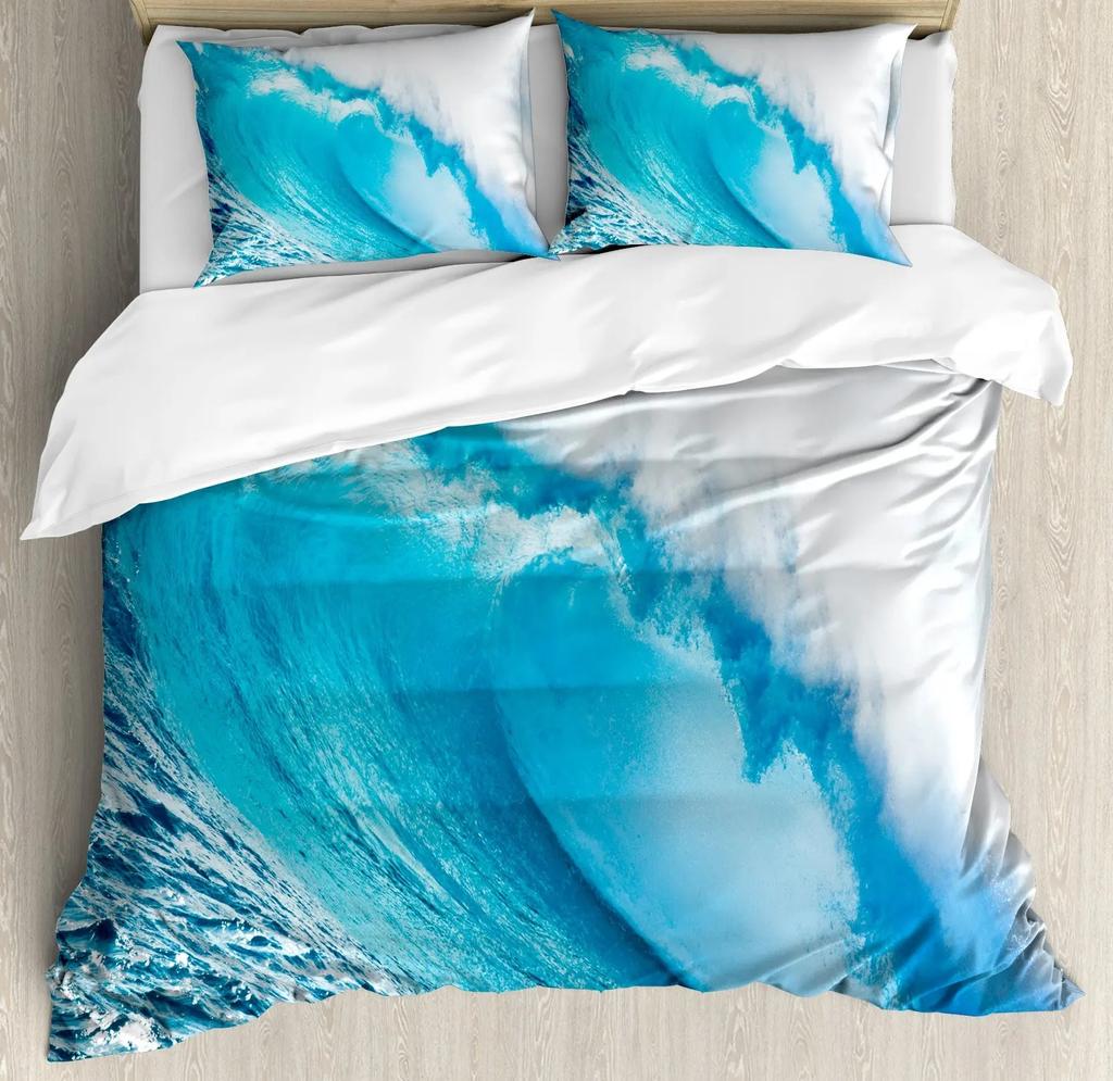Sea Wave Duvet Cover King/Queen Size 3D Blue Ocean Spray Waves Bedding Set for Kids Teens,Azure Seawater Soft Comforter Cover