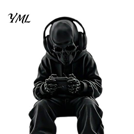 Unique Gifts for Gamers 3D Printed Skeleton Figurine Gaming Desk Decor, Sitting Statue Game Collectible Item Room Decoration, Computer & Edge