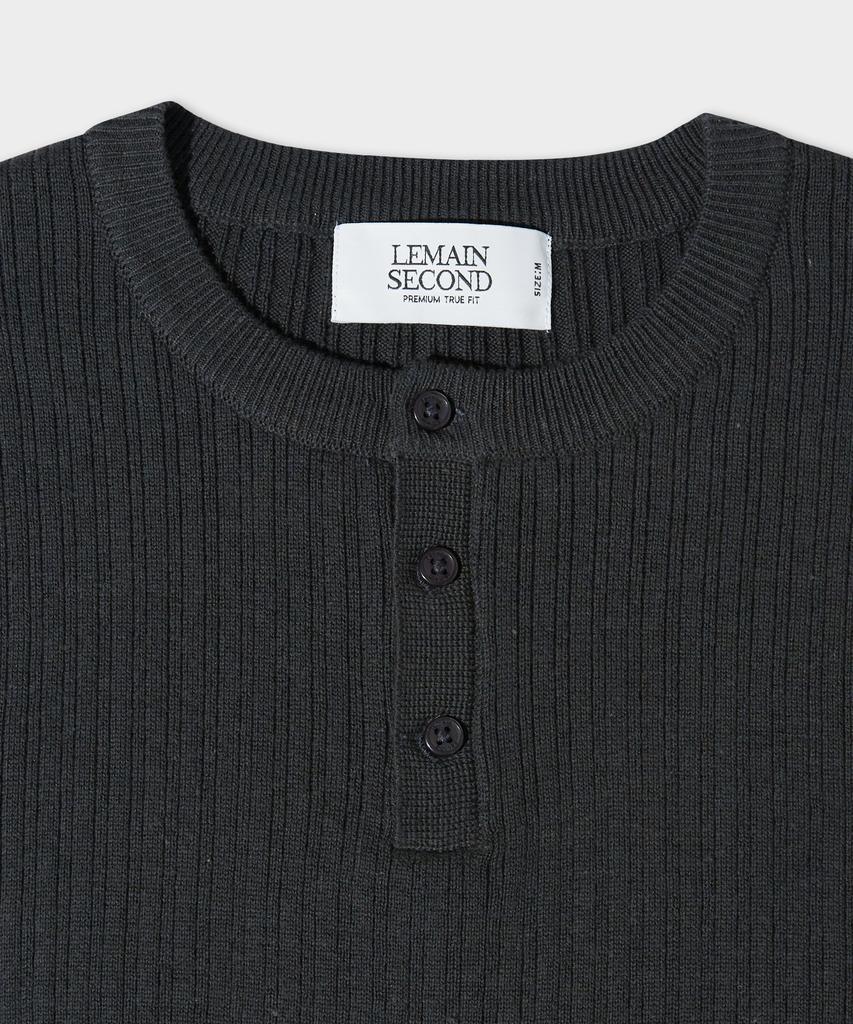 LEMAIN SECOND Classic Henley Neck Washable Short Sleeve Knit [Charcoal]