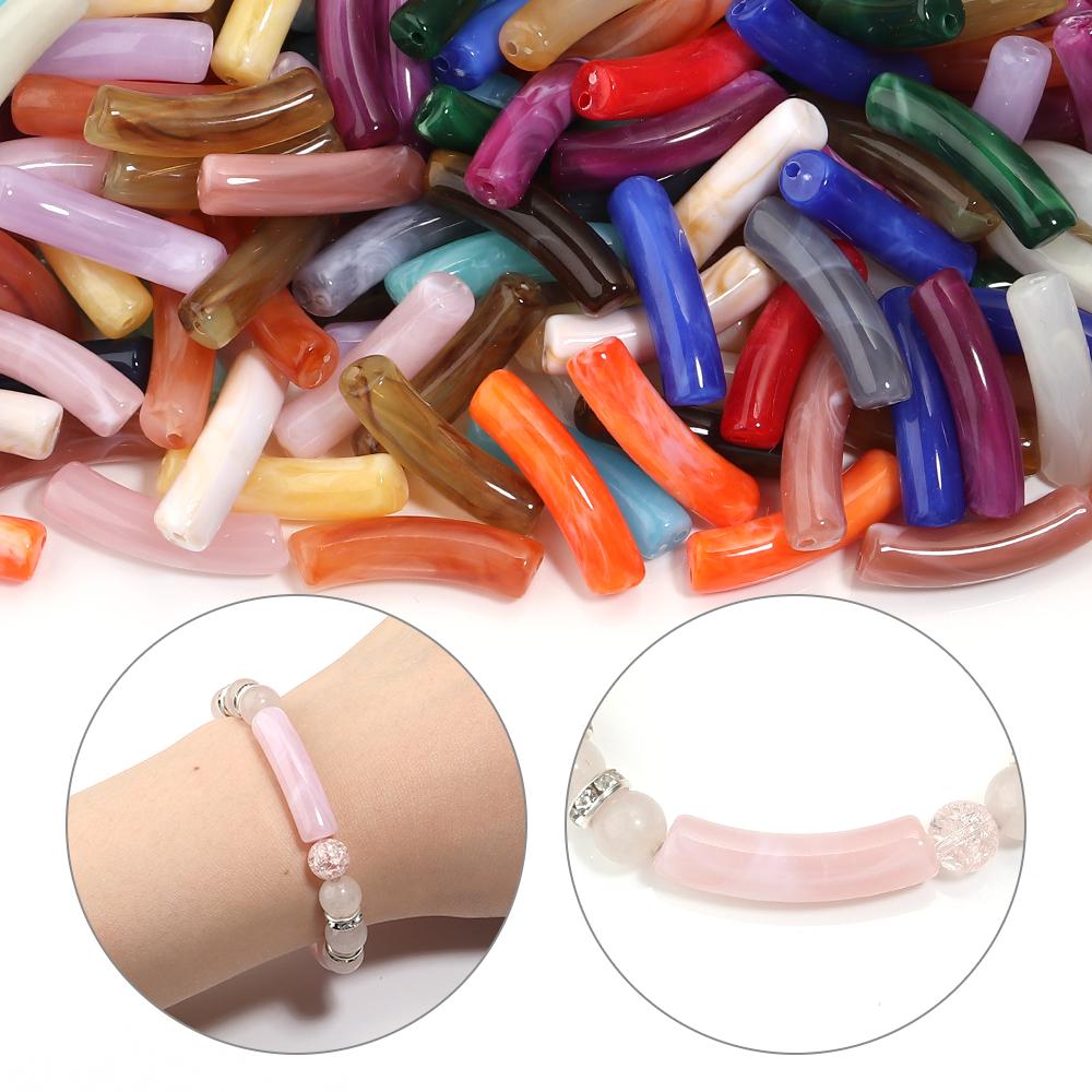 30pcs/lot Acrylic Curved Tube Beads Dual Color Thin Bamboo Shape Loose Spacer Bead For DIY Bracelet Necklace Jewelry Accessories