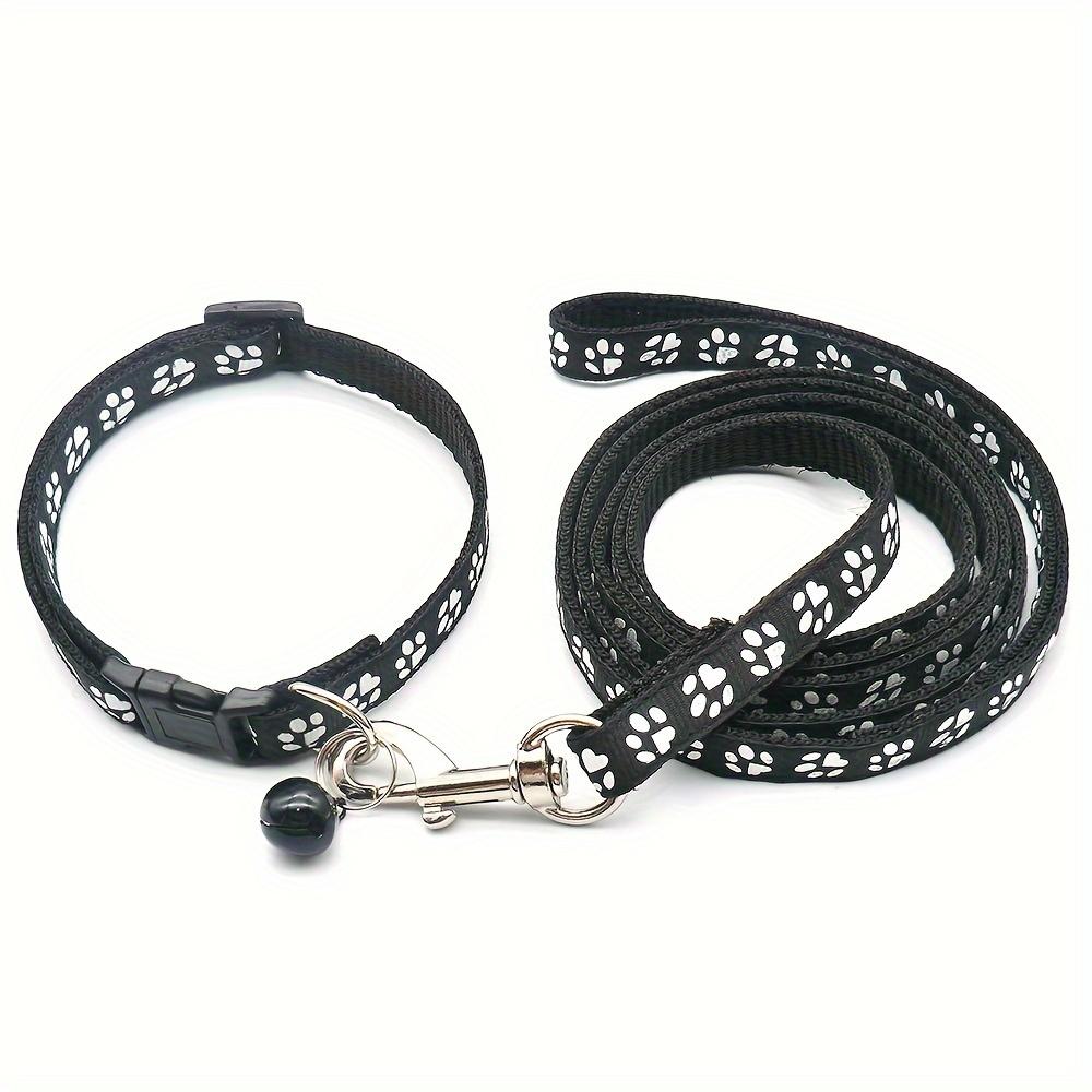 Pet Dog Collar and Leash Set, Cute Paw Pattern Nylon Dog Collar with Bell Long Dog Walking Leash