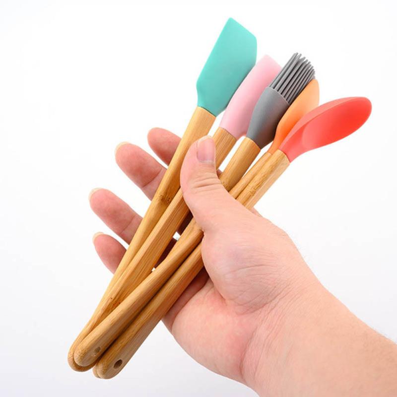 5 Pcs/set Silicone Mini Kitchenware Kits Anti-slip Handle Colorful Heat-resistant Spatula Brush