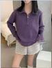Autumn Winter Korean Style Loose Polo Collar Half-Zip Knit Pullover for Women