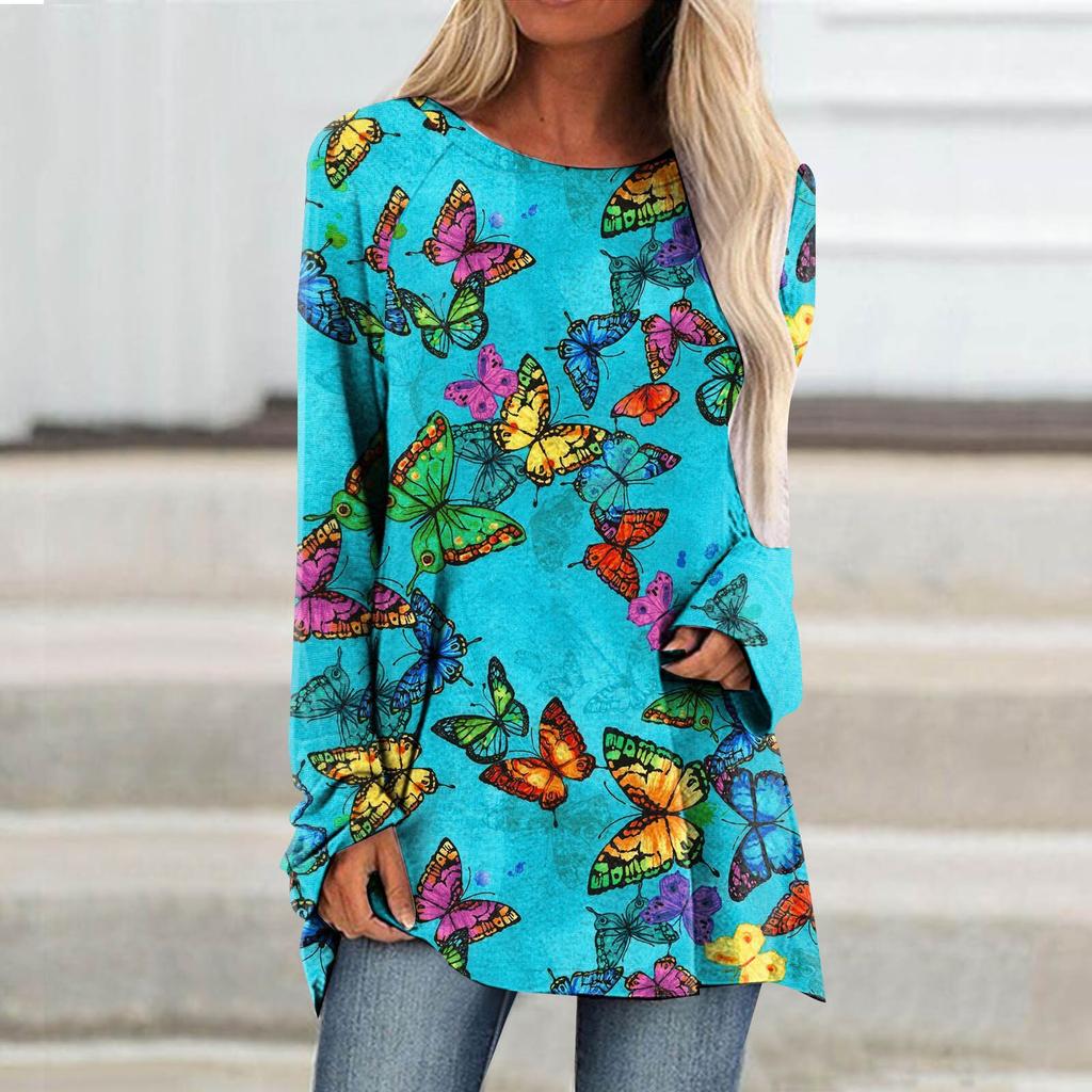 Осенние женские повседневные пуловеры с длинным рукавом и 3D принтом бабочки и круглым вырезом, футболки, женские модные топы, футболка, женские футболки, одежда