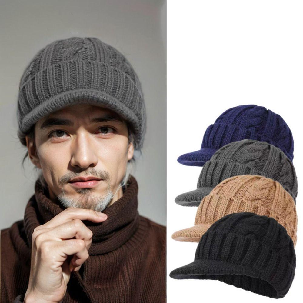 Thermal Woolen Knitted Hat Twists Winter Men Hat Simple Men Peaked Cap Winter