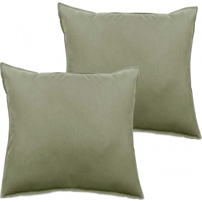 Lot de 2 taies d'oreiller Palace pur coton teint lavé 63 fils/cm² Vent du sud - 65x65 - Palace Sauge