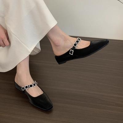 Temperament серебряные туфли-полушапки женские весенние и летние сандалии в стиле французской феи на толстой подошве туфли Мэри Джейн