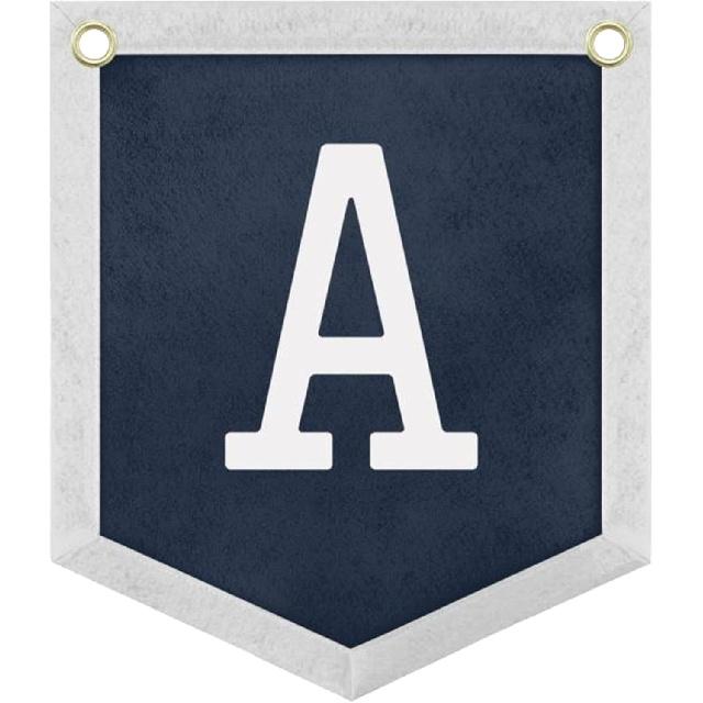 Handmade Felt Alphabet Pennant Banner for Nursery Room Decor - Navy Blue & Beige Educational Wall Hanging for Kids Room 11.8 x 13.8 Inches (B)