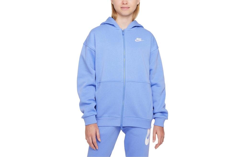 Nike Jacket Kids' Apparel, Solid Color Hooded Fleece Lined Loose Fit Casual Polar Blue Kids' FD2931-450