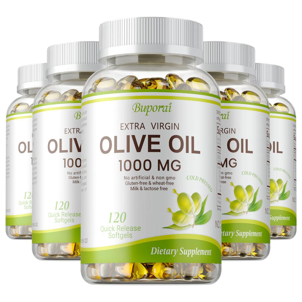 Extra Virgin Olive Oil Capsules, 1000mg, natural plant-based nutrition, immune support, suitable for adults.