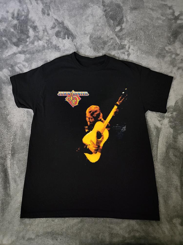 Vintage John Denver Singer Legend Short Sleeve Black S-5XL Shirt AA302