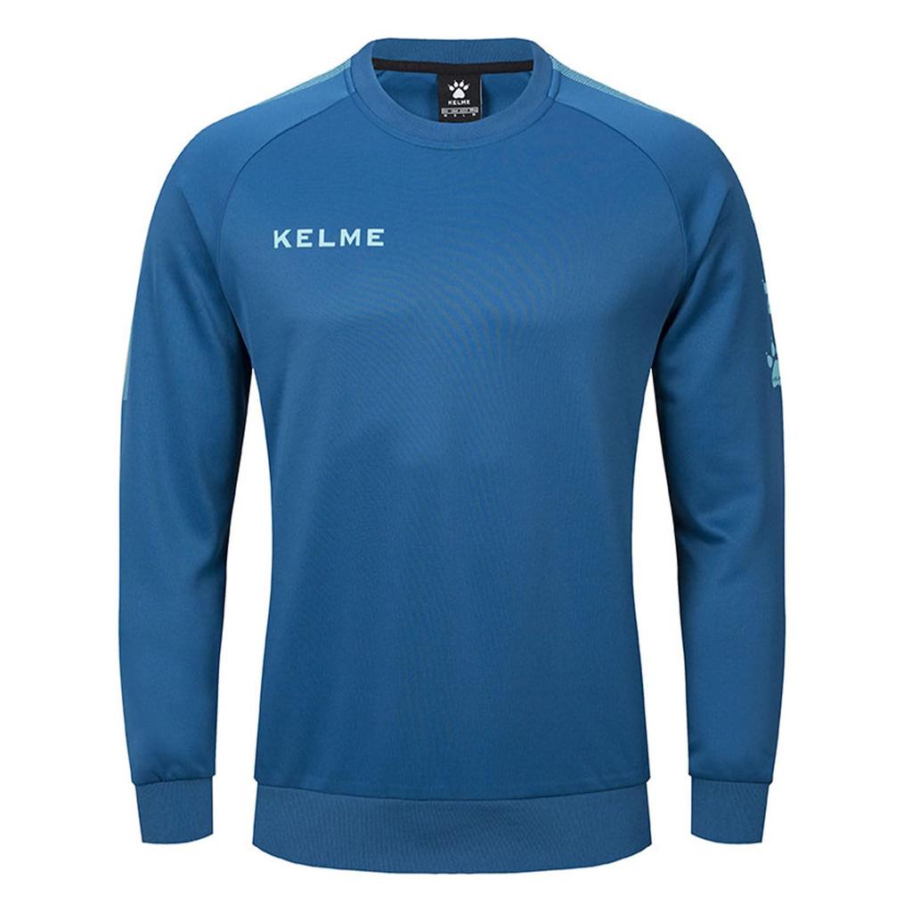 Kelme Men's Knitted Crew Neck Sweatshirt, Long Sleeve, Football Sweatshirt, Pullover, Soccer Uniform, Spring and Autumn Training Wear, A Blue, Size L