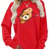 Women's Autumn and Winter Loose Casual Cartoon Zipper Bear Pattern Printed Velvet Long Sleeved Round Neck Sweatshirt Pullover