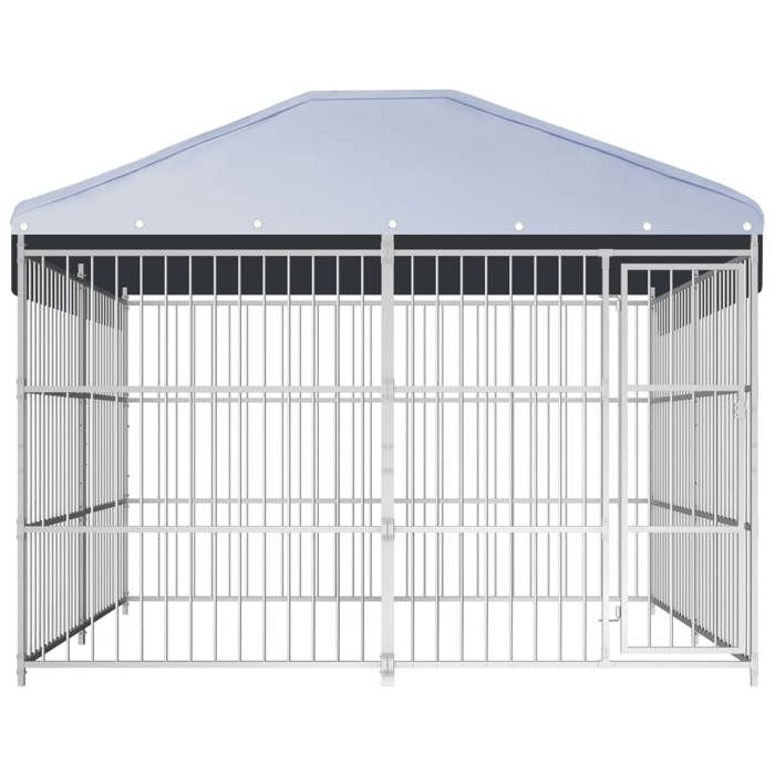 Chenil d'extérieur - Maison Exclusive - 300 x 300 x 185/200 cm - Structure acier - Toit polyéthylène