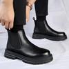 British Style Mens Leather Chelsea Boots Platform Ankle Boots Man Thick Bottom Motorcycle Footwear Punk Style Black Casual Shoes