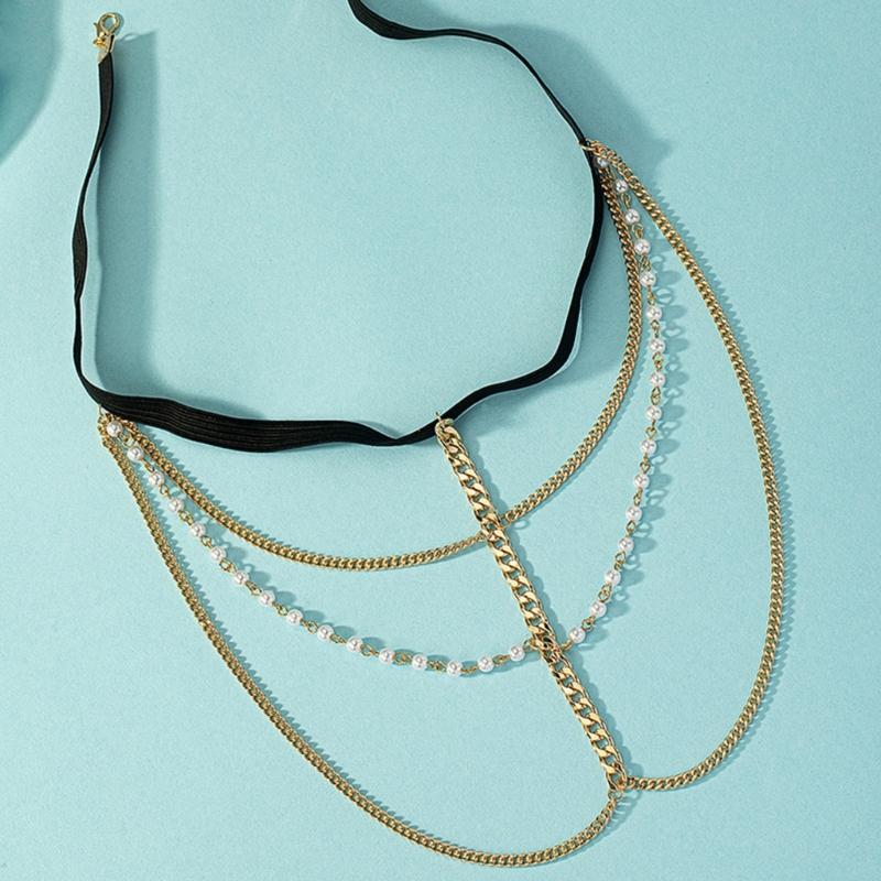 Multiple Layer Pearl Thigh Chain Anti-Slip Elastic Leg Chain Summer Seaside Nightclub Leg Accessories for Hot Girls