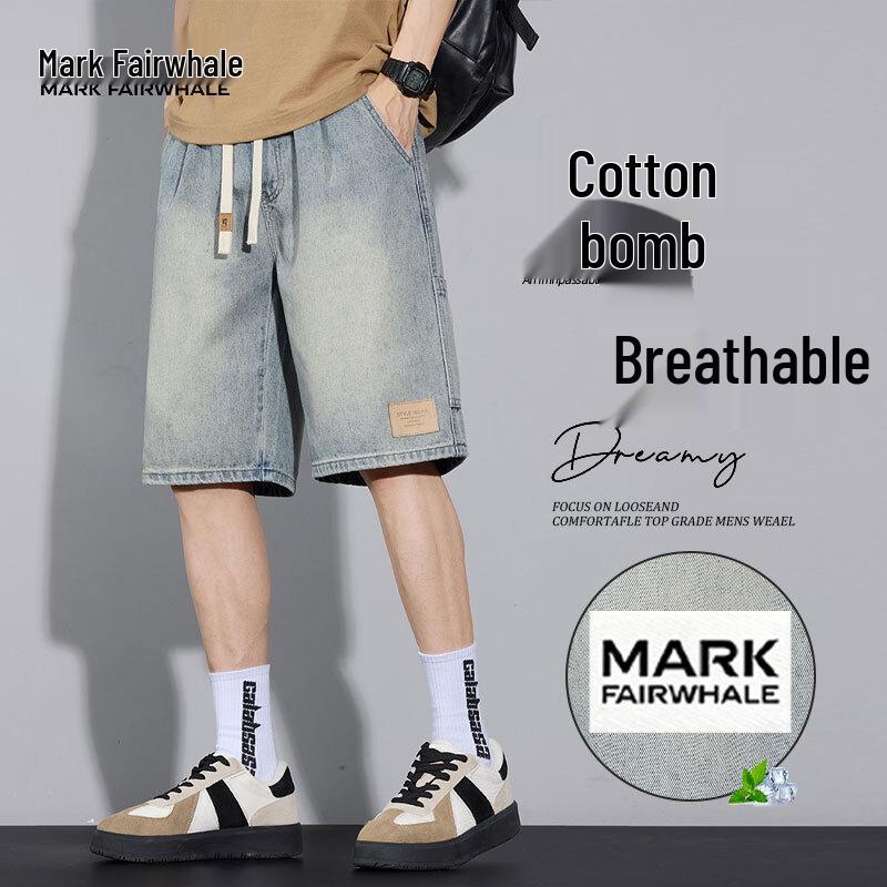 MARK FAIRWHALE Men's 2026 Summer American Ice-Cool Cotton Casual Denim Shorts