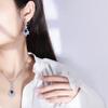 Jewelry Copper-Plated Real Gold Wind Simulation Blue Spinel Pendant Earrings Women'S Set Main Stone 8 * 8