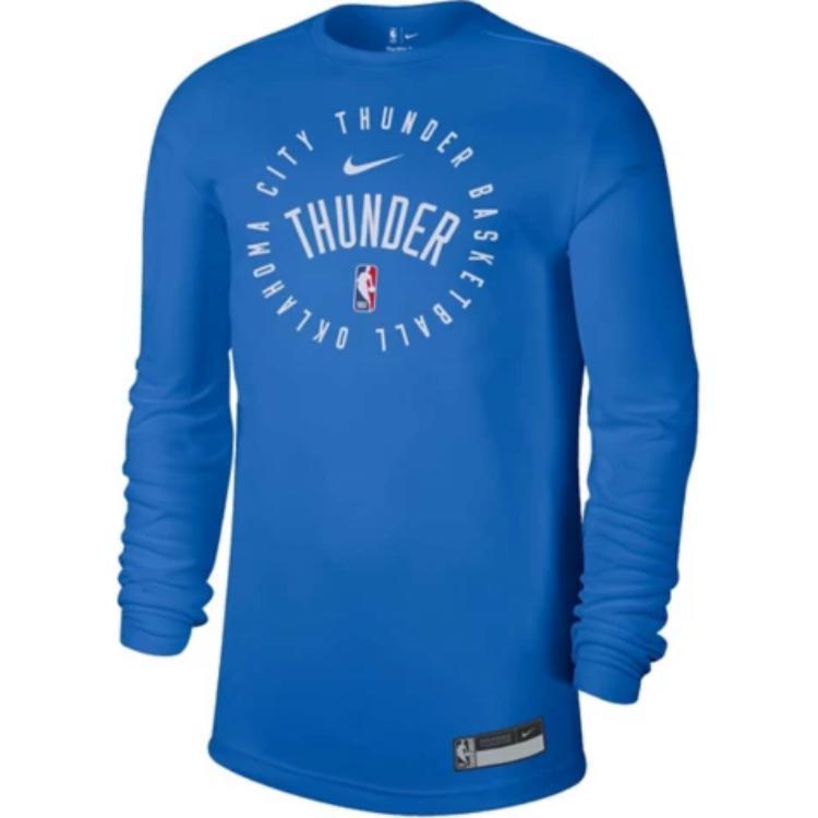 Nike X NBA Collaboration Oklahoma City Thunder Letter Round Neck Pullover Long Sleeve T-Shirt Unisex Tops Blue HF1500-403