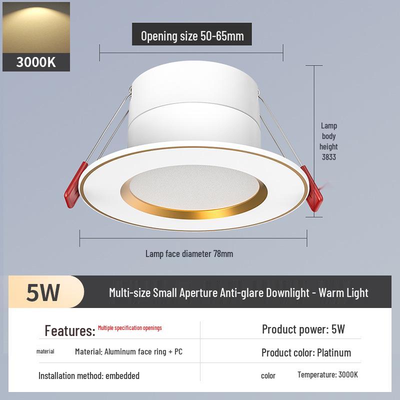 2-Inch Round Recessed Downlight, 56.5cm Opening, 35.5cm Small Ceiling Light, Home Mini