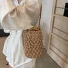 Summer New Fashionable Trendy Women's Bag High Quality Grass Woven Tote Bag Bucket Shape Drawstring Handbags