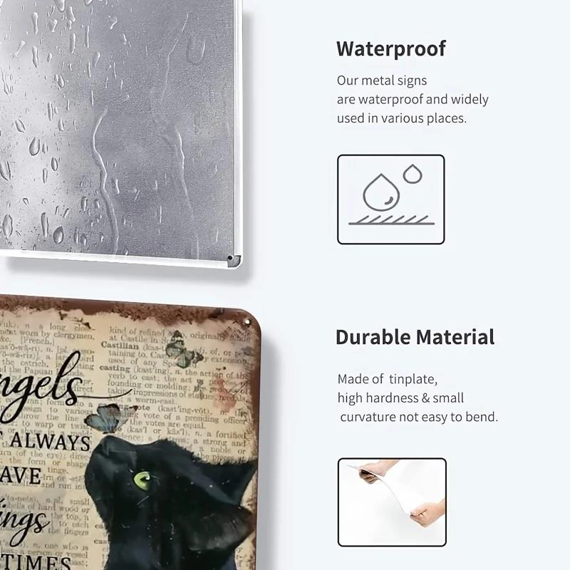 1 шт. Декор в виде черной кошки, памятные подарки в виде кошки, винтажные металлические знаки, у ангелов не всегда есть крылья, иногда у них есть усы, 12x8 дюймов