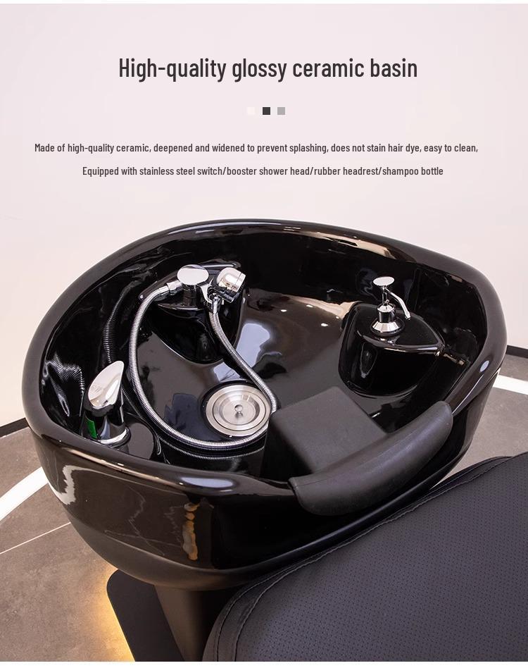 High-End Semi-Reclining Shampoo Bed with Ceramic Basin for Salons