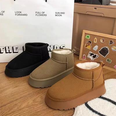 Модная новинка 2024 года, универсальные женские сноубутсы на толстой подошве, носятся для тепла, увеличения роста, против скольжения и водонепроницаемые