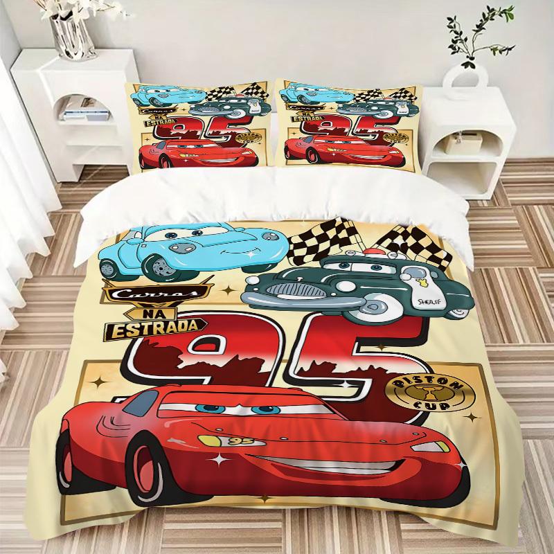 3pcs set Cars Racing1pc of quilt cover+2pcs of pillowcase, no core, print bedding, All Seasons Bedroom Setting018