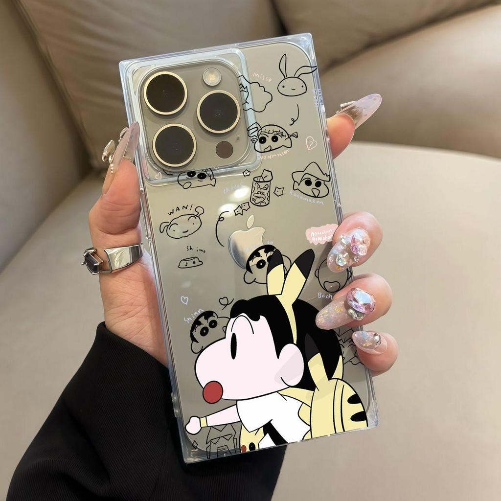 Прозрачный квадратный чехол-накладка для iPhone 14 Pro Max 12 15 Plus 11 16 ProMax 13, защита от окисления, чехол с рисунком мальчика Пикачу