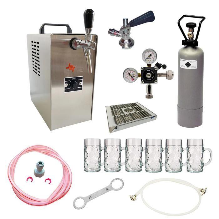 Kit Complet Système Distribution Bière JET 30 Valise Refroidisseur Direct Mono 35 L/h + Verres + CO2 + Tête Tirfiletage mâlee NC